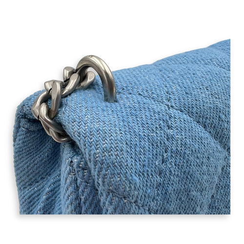 CC Pearl Crush Shoulder Bag Blue in Denim, Silver hardware