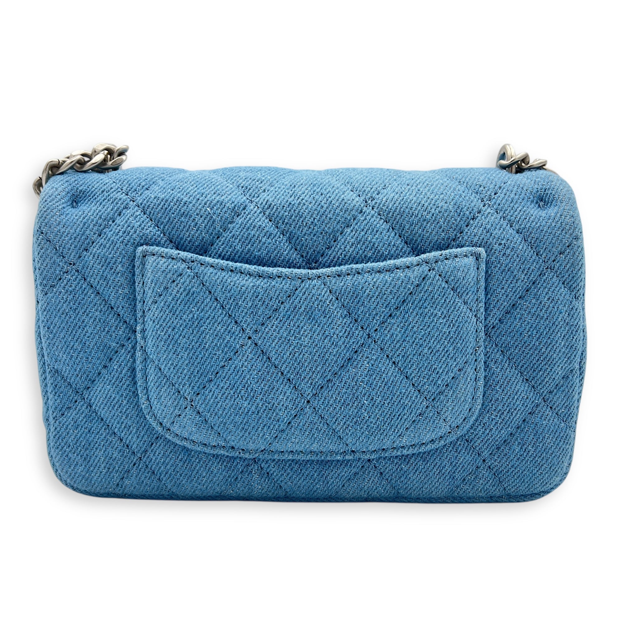 CC Pearl Crush Shoulder Bag Blue in Denim, Silver hardware