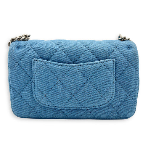 CC Pearl Crush Shoulder Bag Blue in Denim, Silver hardware