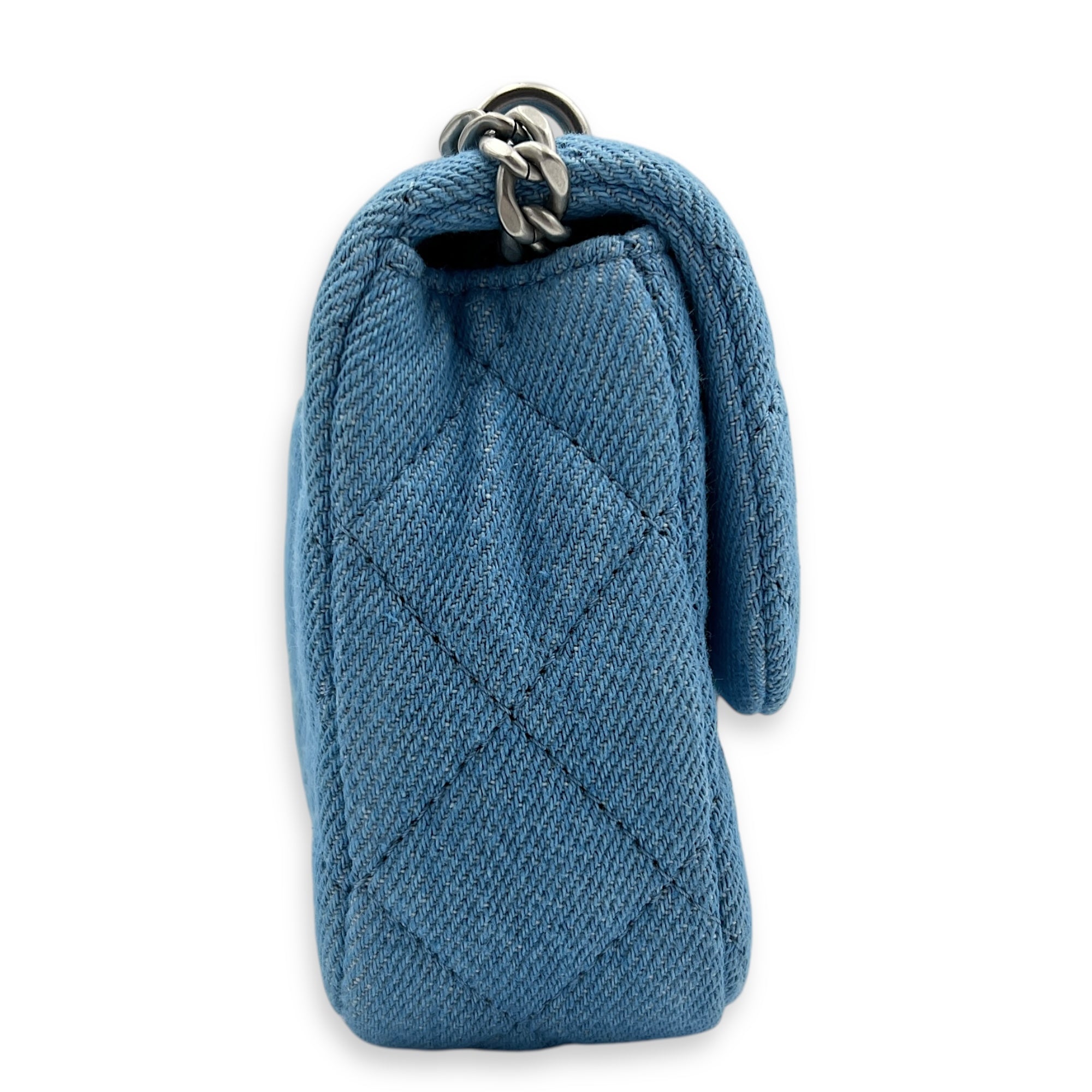 CC Pearl Crush Shoulder Bag Blue in Denim, Silver hardware