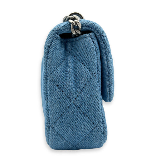 CC Pearl Crush Shoulder Bag Blue in Denim, Silver hardware