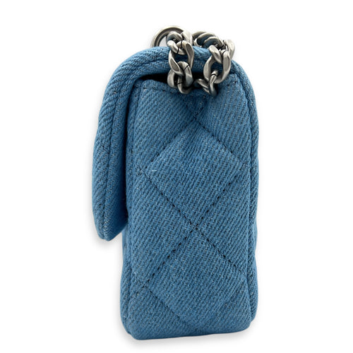 CC Pearl Crush Shoulder Bag Blue in Denim, Silver hardware