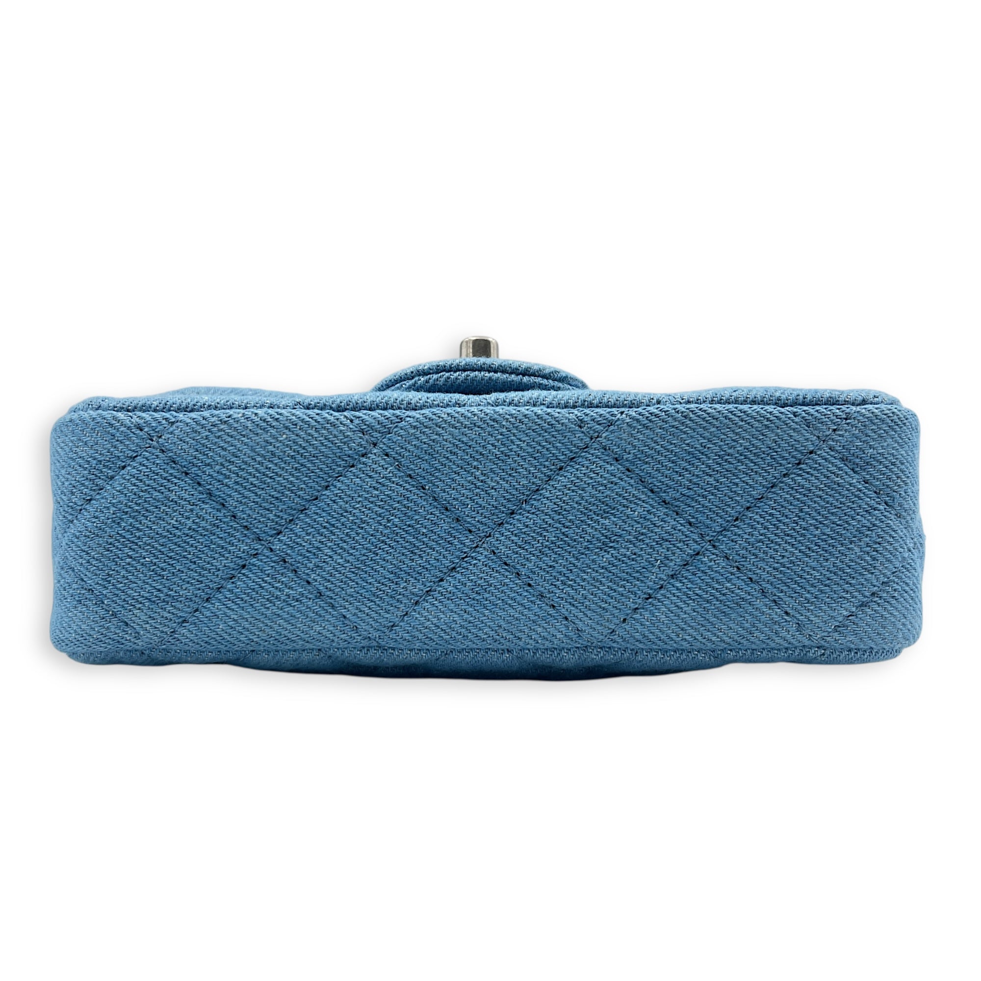 CC Pearl Crush Shoulder Bag Blue in Denim, Silver hardware