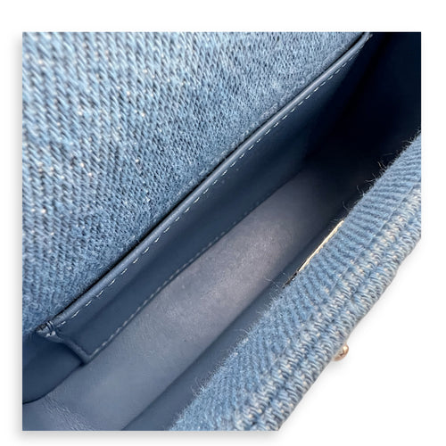 CC Pearl Crush Shoulder Bag Blue in Denim, Silver hardware