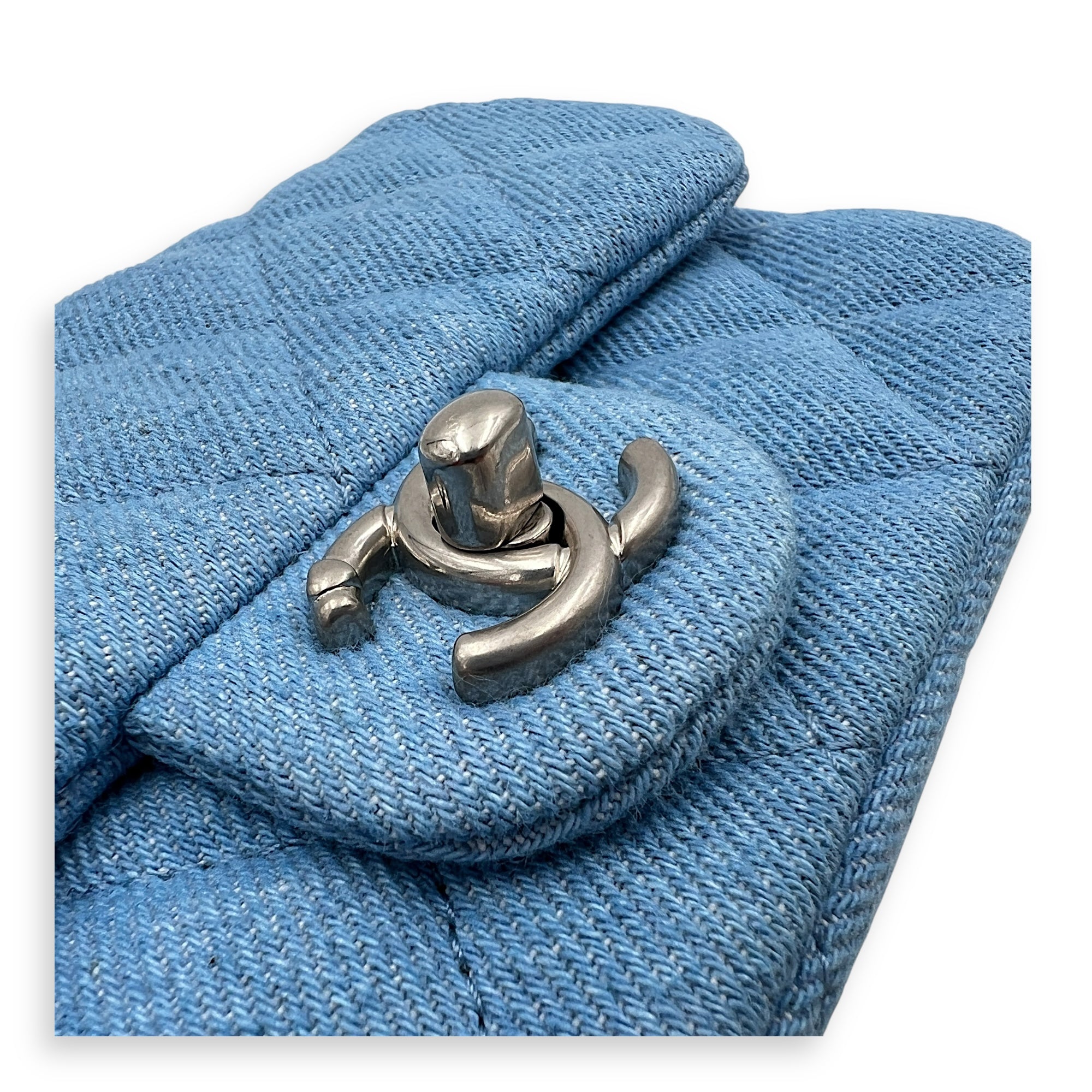 CC Pearl Crush Shoulder Bag Blue in Denim, Silver hardware