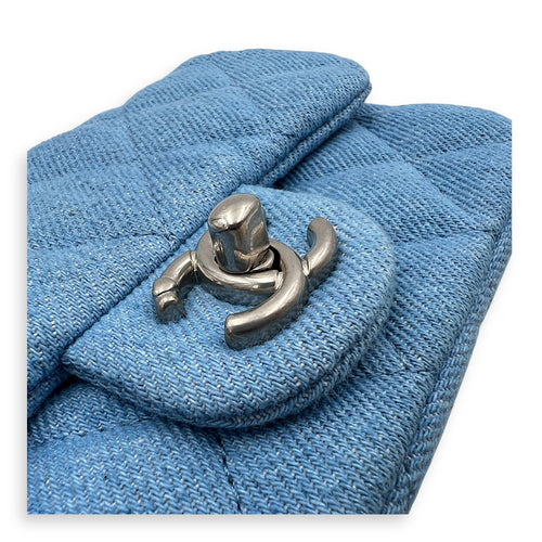 CC Pearl Crush Shoulder Bag Blue in Denim, Silver hardware