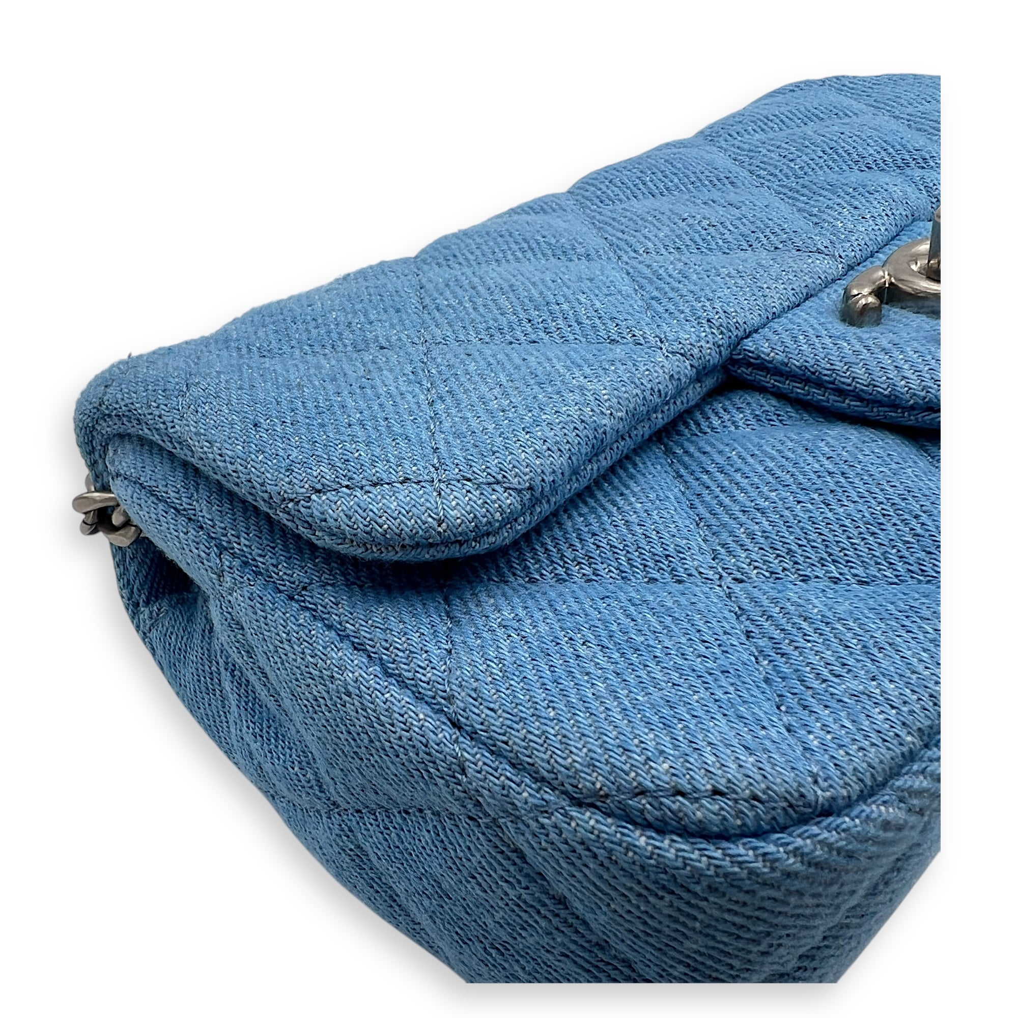 CC Pearl Crush Shoulder Bag Blue in Denim, Silver hardware