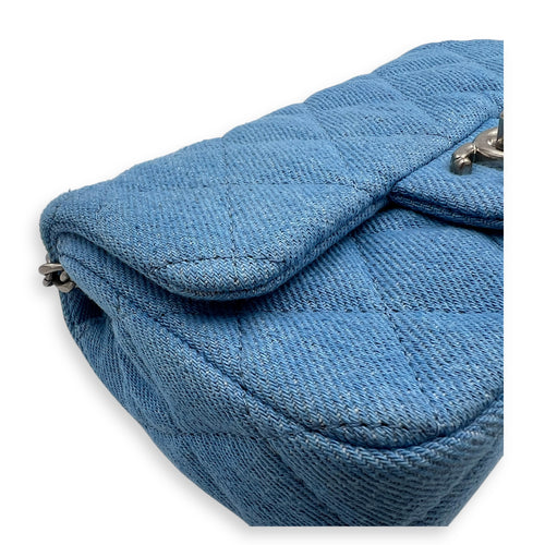 CC Pearl Crush Shoulder Bag Blue in Denim, Silver hardware