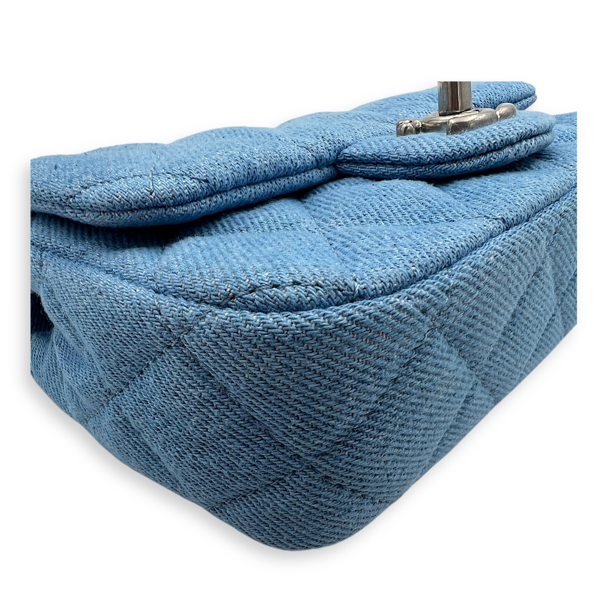 CC Pearl Crush Shoulder Bag Blue in Denim, Silver hardware