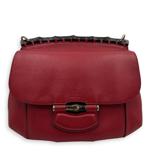 Bamboo Shoulder Bag Red in Calfskin, Gold hardware