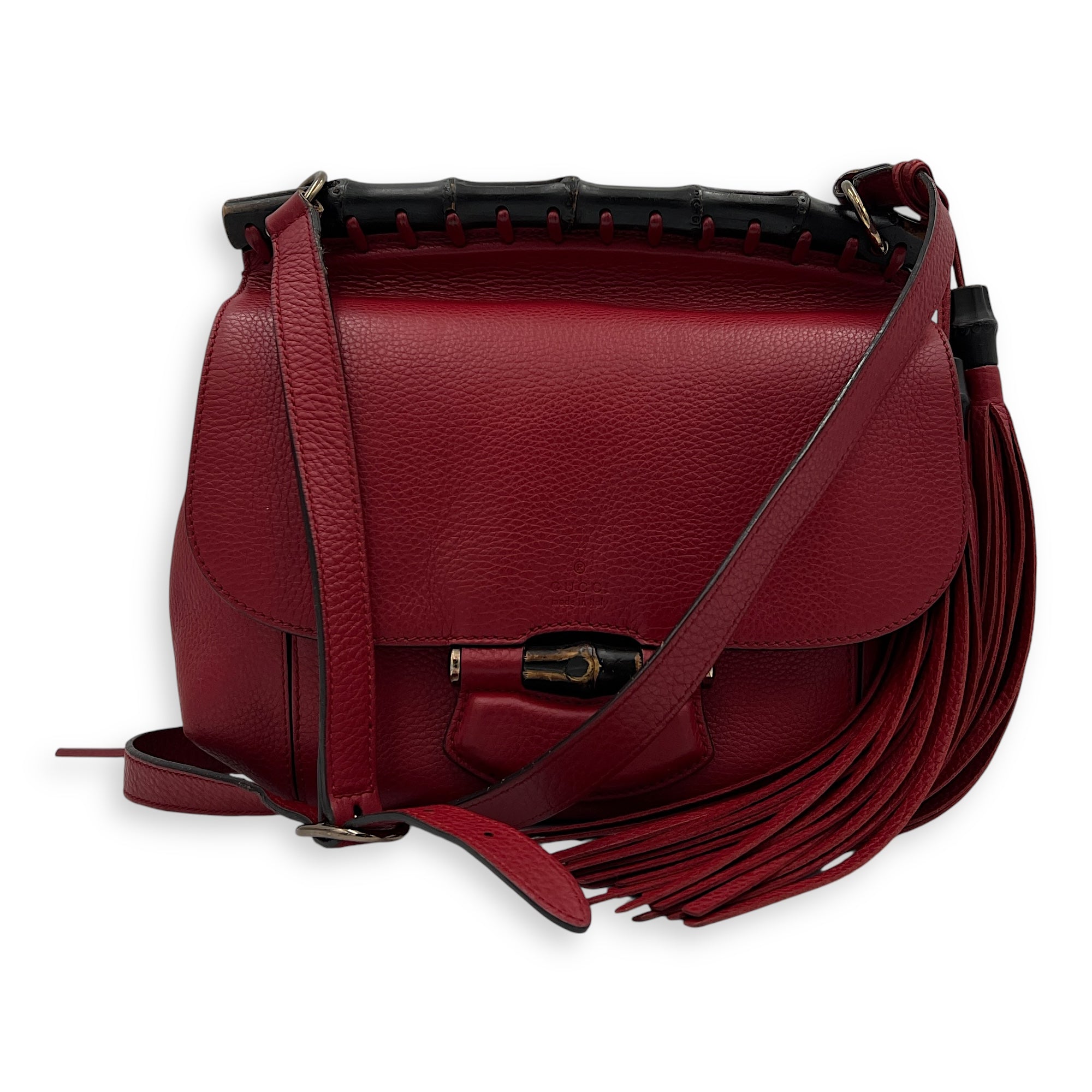 Bamboo Shoulder Bag Red in Calfskin, Gold hardware