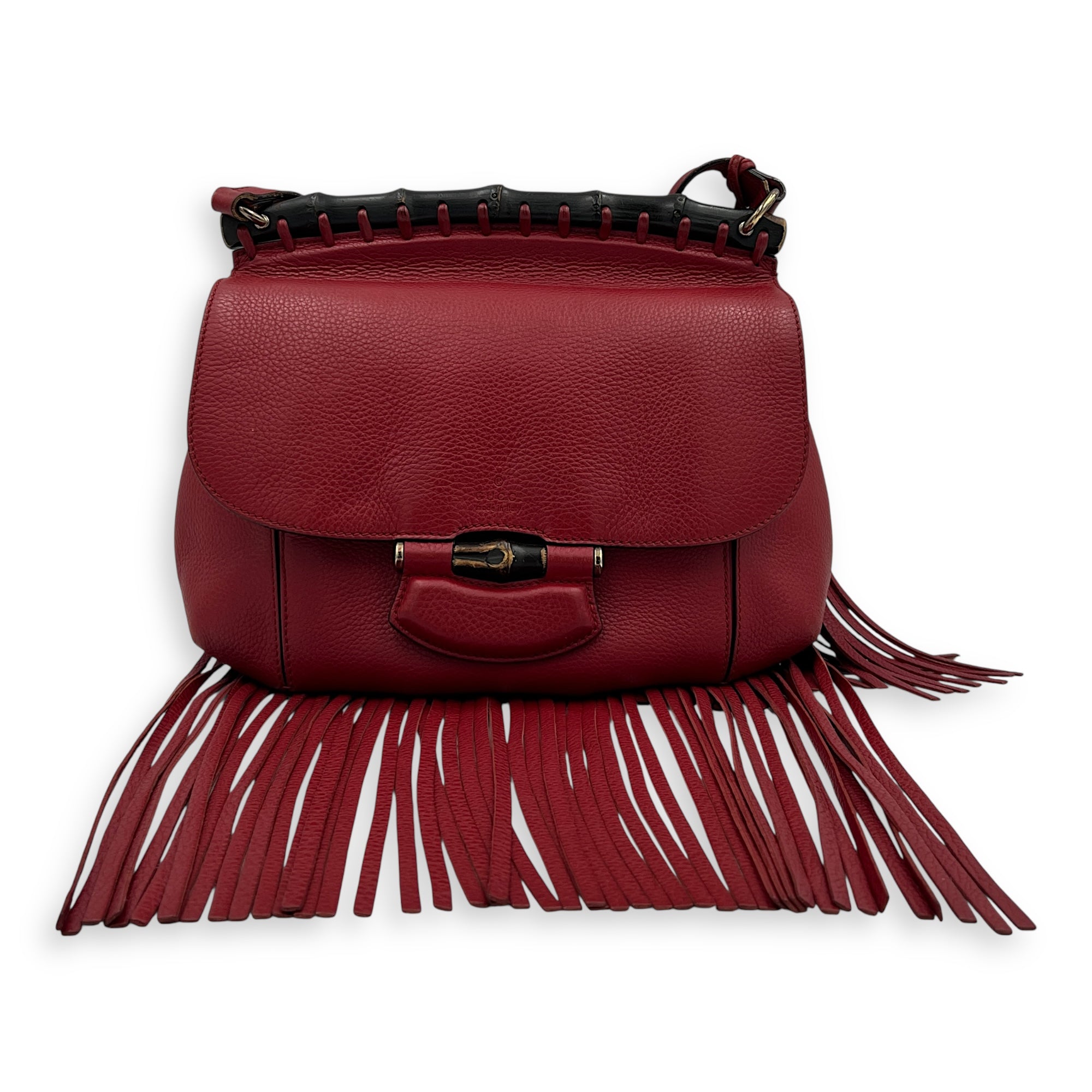 Bamboo Shoulder Bag Red in Calfskin, Gold hardware