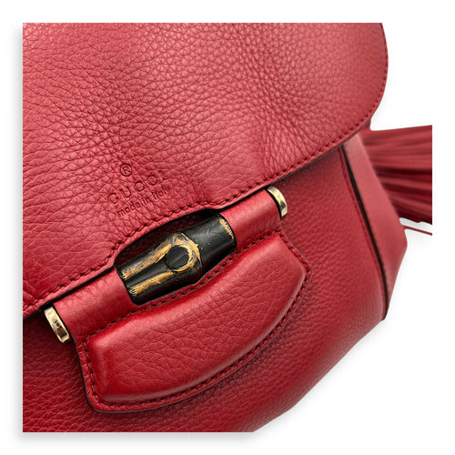 Bamboo Shoulder Bag Red in Calfskin, Gold hardware