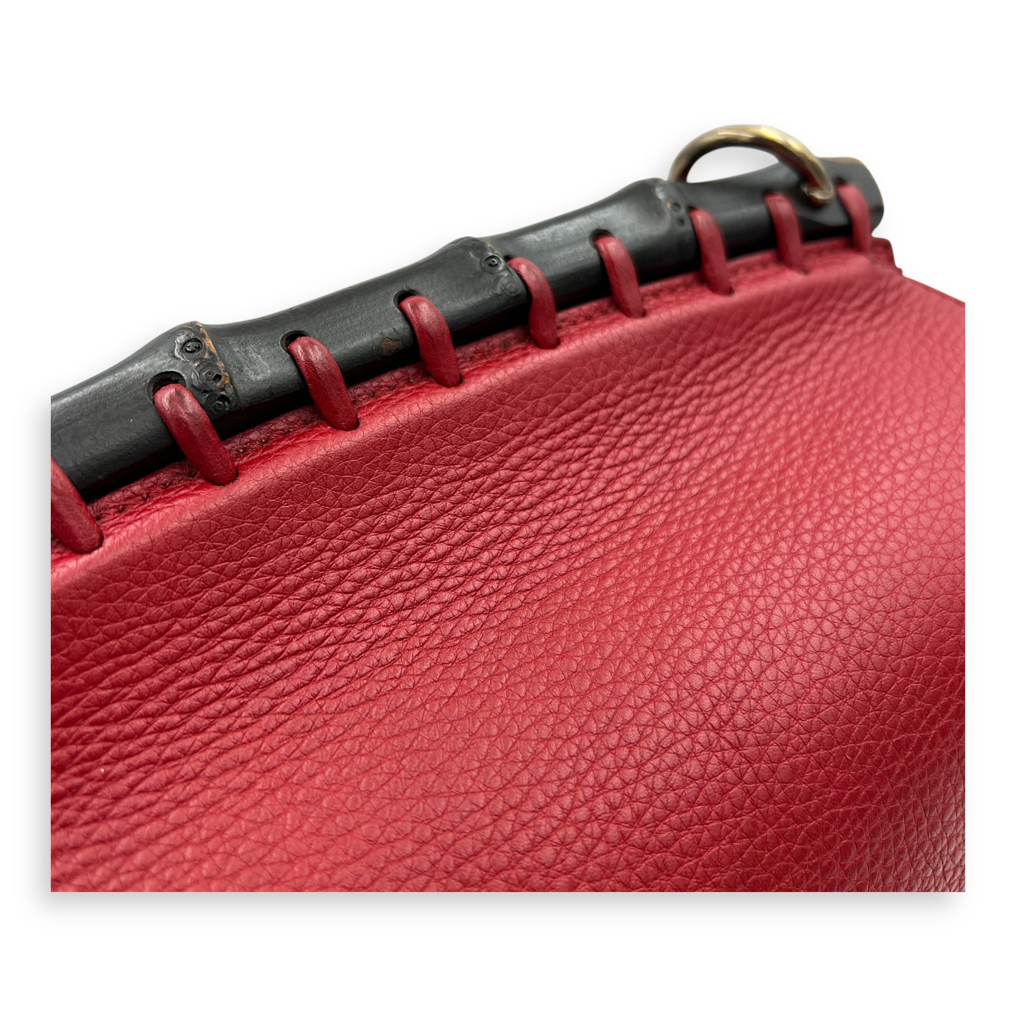 Bamboo Shoulder Bag Red in Calfskin, Gold hardware