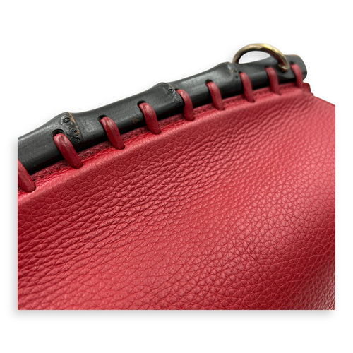 Bamboo Shoulder Bag Red in Calfskin, Gold hardware