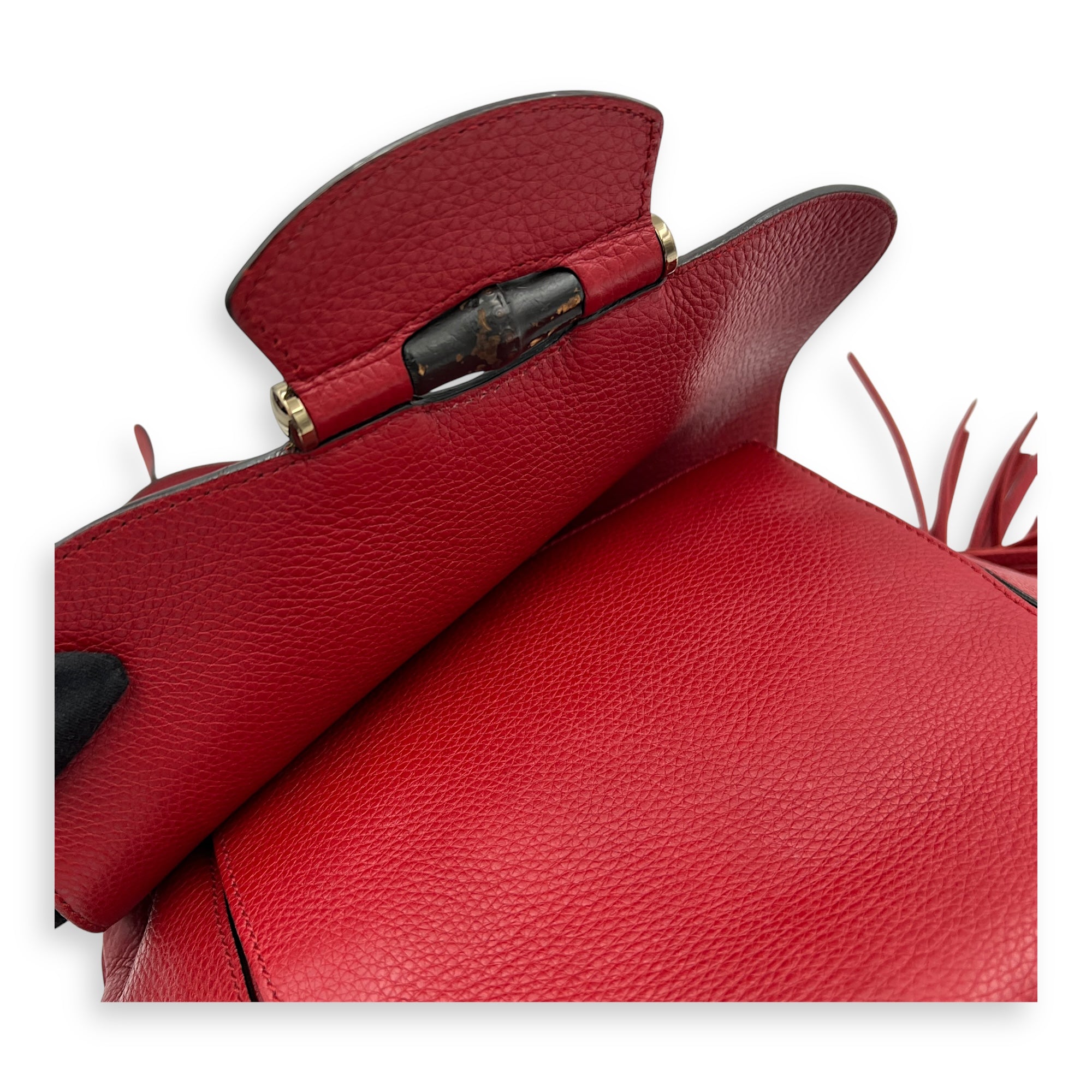 Bamboo Shoulder Bag Red in Calfskin, Gold hardware