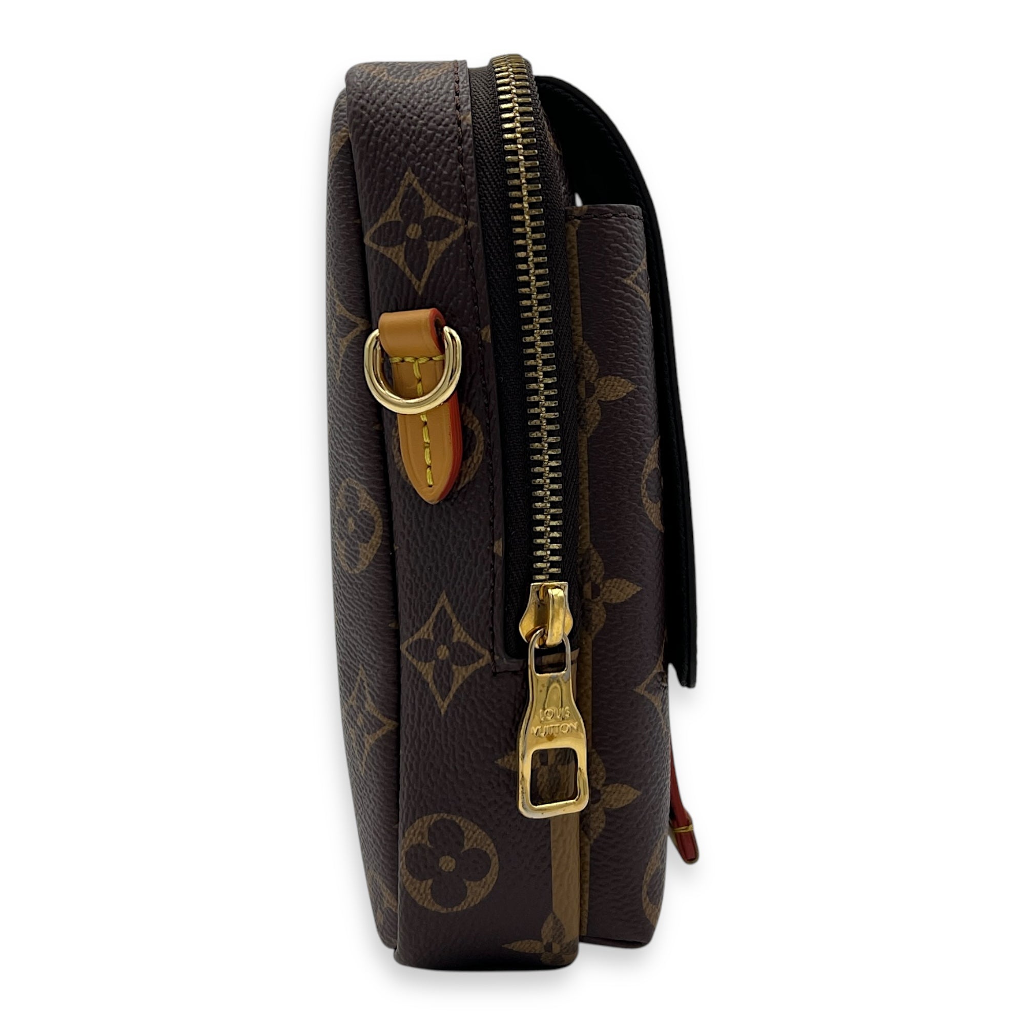 Nigo Flap Double Phone Pouch Brown Crossbody Bag in Coated Canvas, Gold hardware