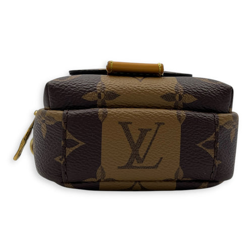 Nigo Flap Double Phone Pouch Brown Crossbody Bag in Coated Canvas, Gold hardware