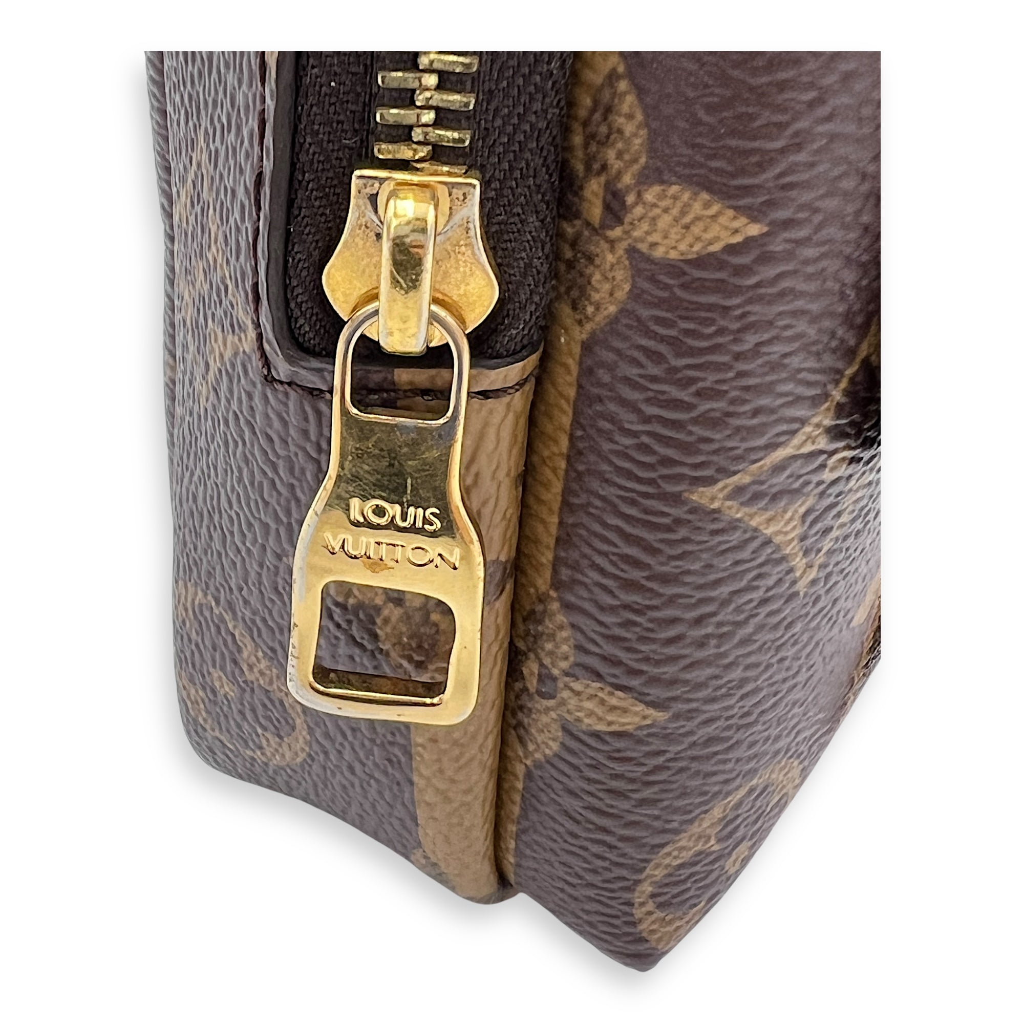 Nigo Flap Double Phone Pouch Brown Crossbody Bag in Coated Canvas, Gold hardware