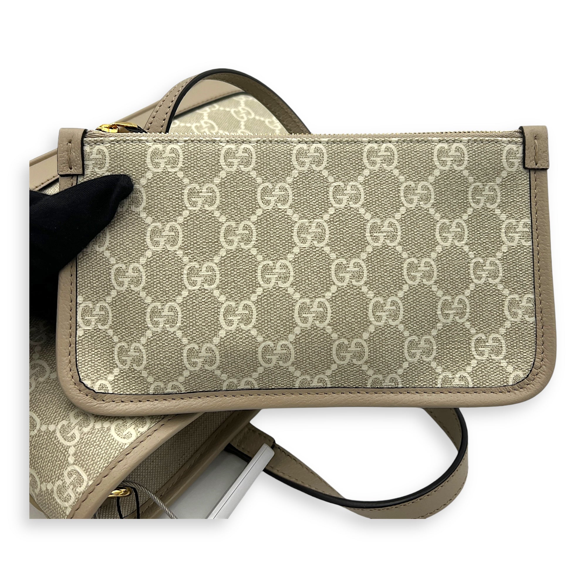 Ophidia White Tote Bag in Coated Canvas, Gold hardware