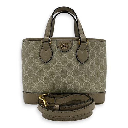 Ophidia White Tote Bag in Coated Canvas, Gold hardware