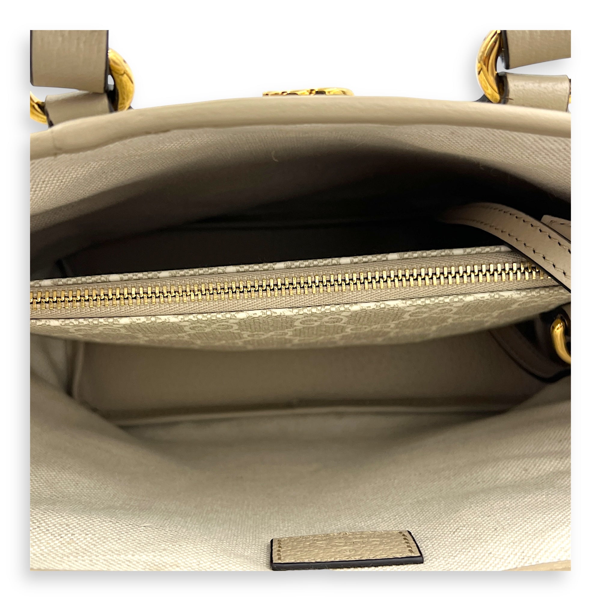 Ophidia White Tote Bag in Coated Canvas, Gold hardware