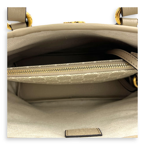 Ophidia White Tote Bag in Coated Canvas, Gold hardware