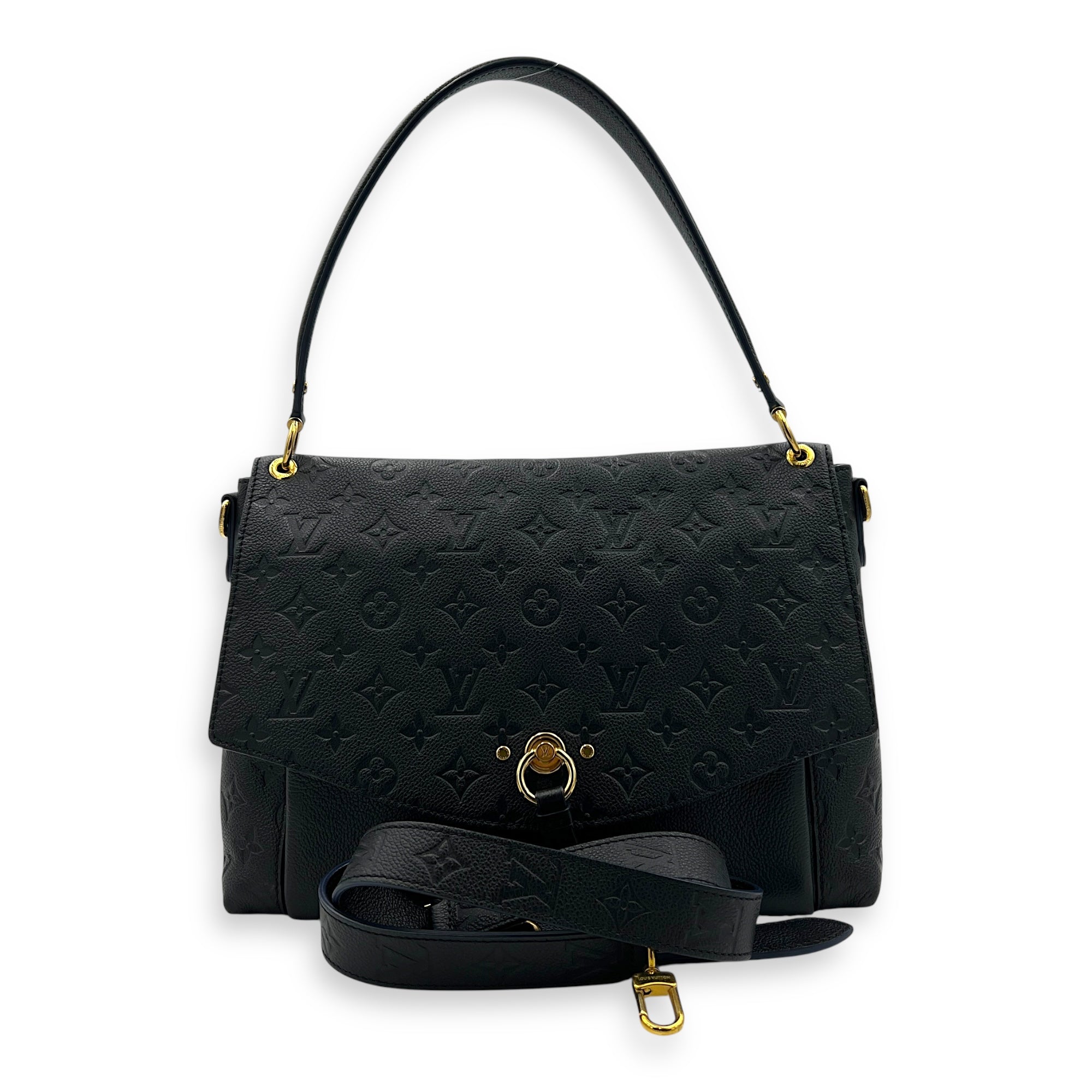 Blanche Blue Shoulder Bag in Empreinte Leather, Gold hardware