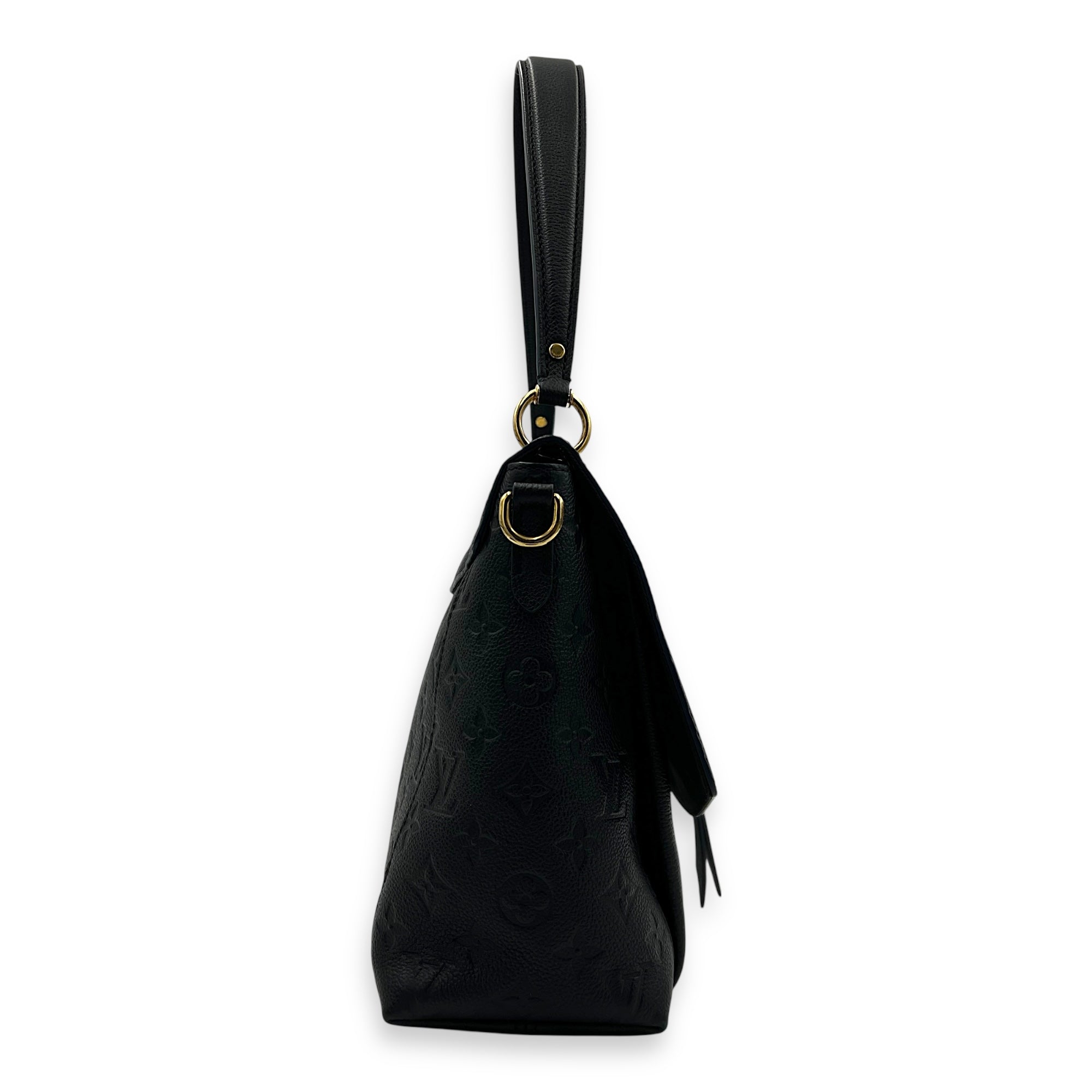 Blanche Blue Shoulder Bag in Empreinte Leather, Gold hardware