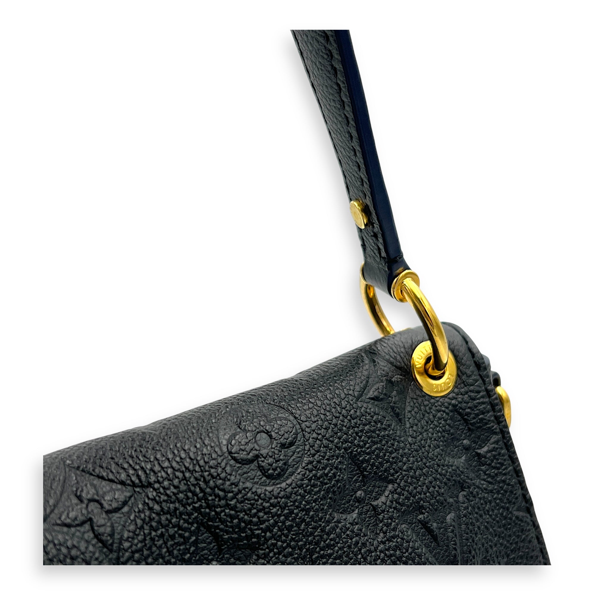 Blanche Blue Shoulder Bag in Empreinte Leather, Gold hardware