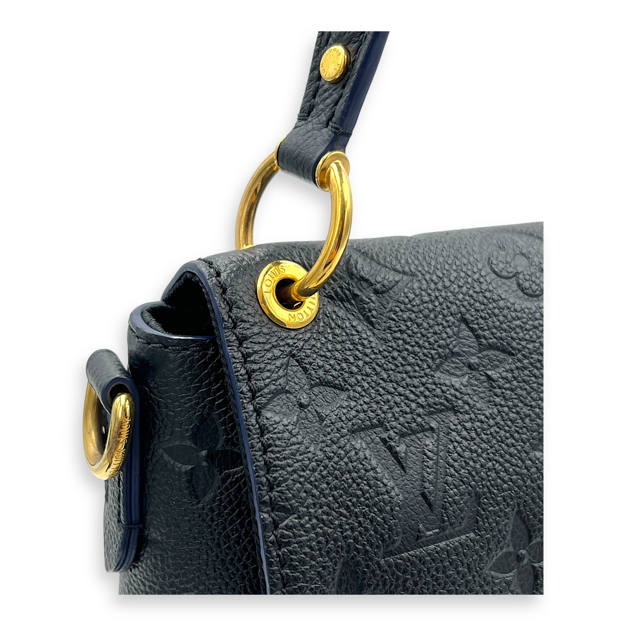 Blanche Blue Shoulder Bag in Empreinte Leather, Gold hardware