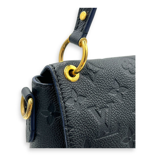 Blanche Blue Shoulder Bag in Empreinte Leather, Gold hardware