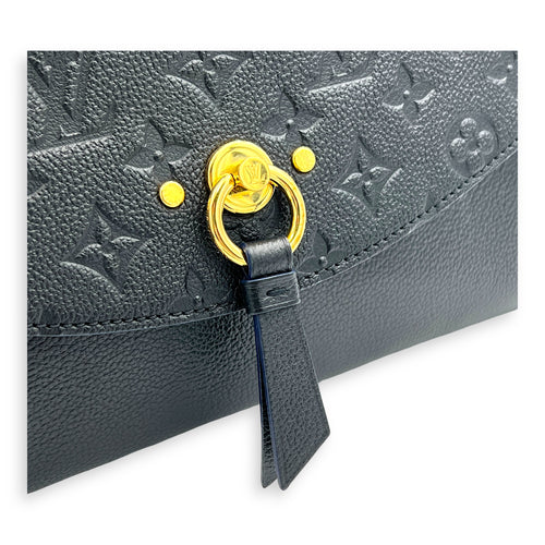 Blanche Blue Shoulder Bag in Empreinte Leather, Gold hardware