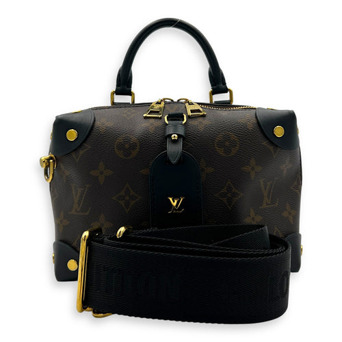 Petite Malle Souple Brown Top Handle Bag in Monogram Coated Canvas, Gold hardware