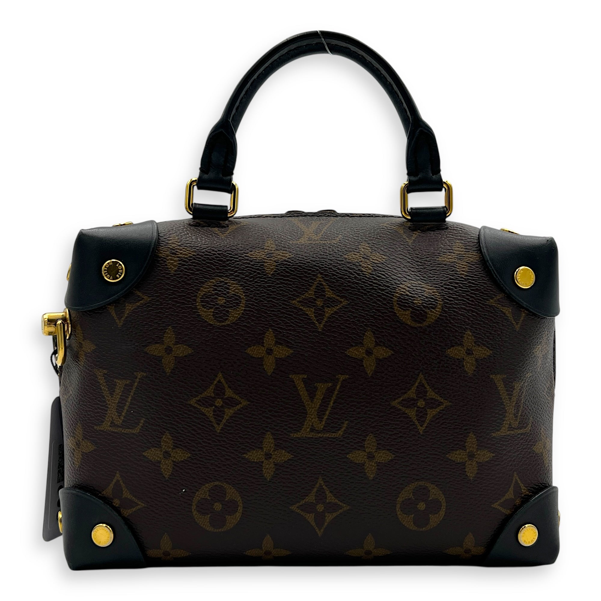 Petite Malle Souple Brown Top Handle Bag in Monogram Coated Canvas, Gold hardware