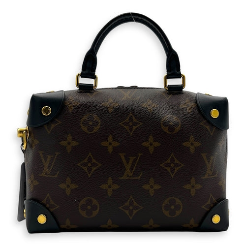 Petite Malle Souple Brown Top Handle Bag in Monogram Coated Canvas, Gold hardware