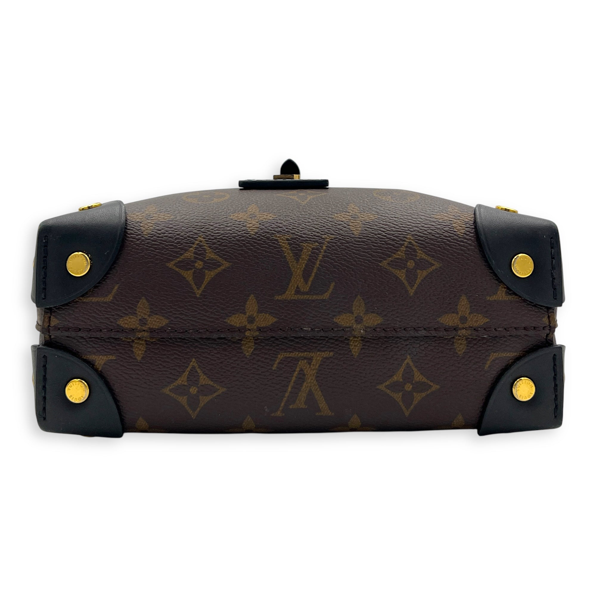 Petite Malle Souple Brown Top Handle Bag in Monogram Coated Canvas, Gold hardware