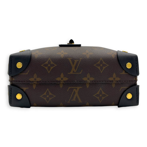 Petite Malle Souple Brown Top Handle Bag in Monogram Coated Canvas, Gold hardware