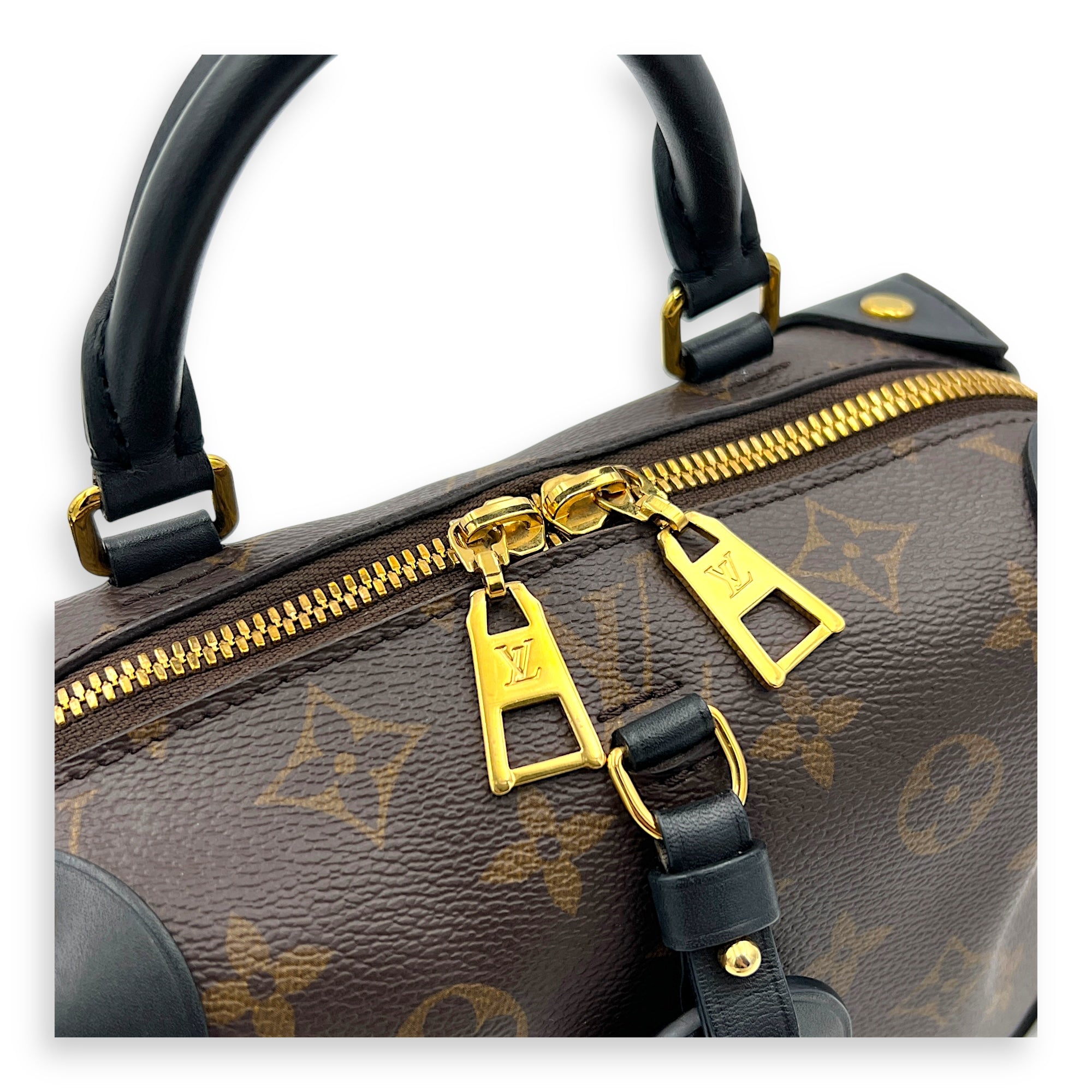 Petite Malle Souple Brown Top Handle Bag in Monogram Coated Canvas, Gold hardware