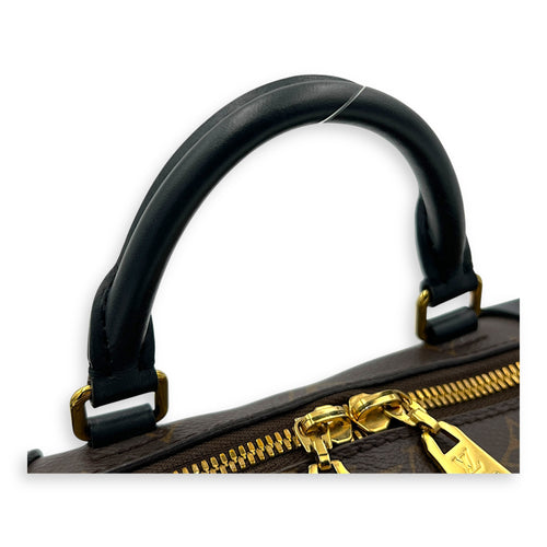 Petite Malle Souple Brown Top Handle Bag in Monogram Coated Canvas, Gold hardware