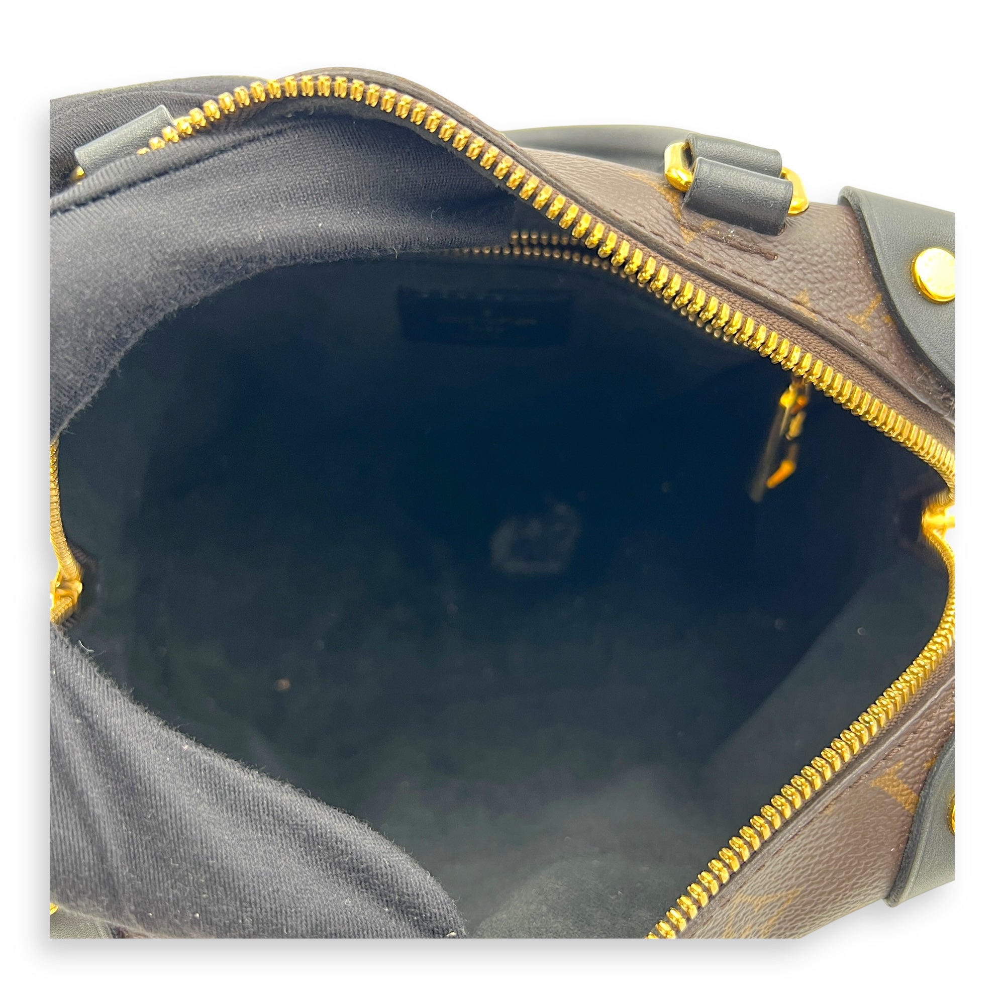 Petite Malle Souple Brown Top Handle Bag in Monogram Coated Canvas, Gold hardware