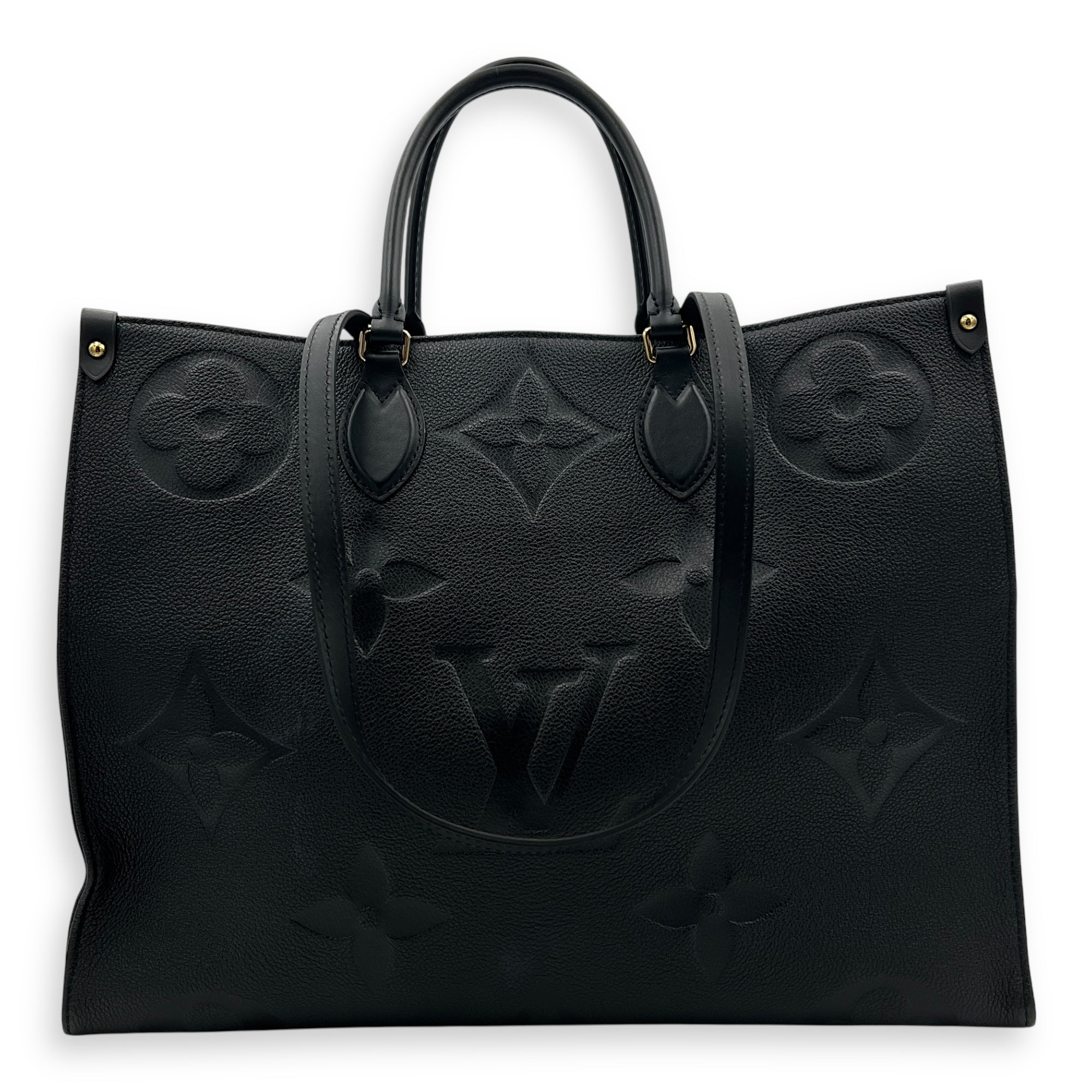OnTheGo Black Tote Bag in Empreinte Leather, Gold hardware