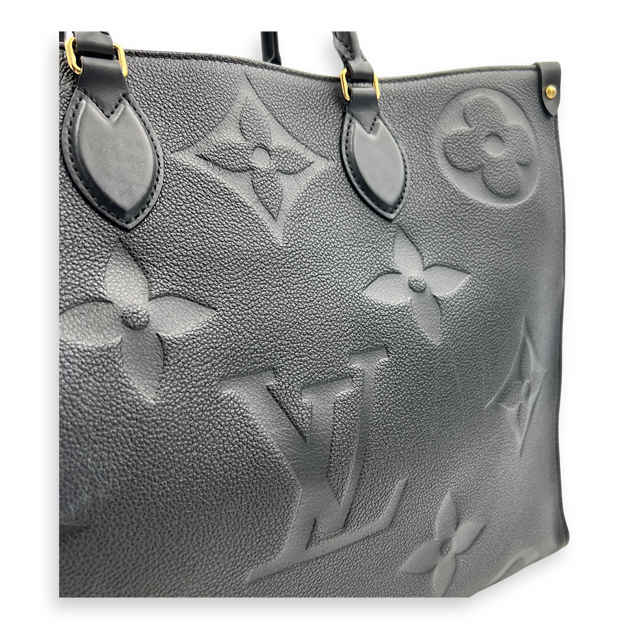 OnTheGo Black Tote Bag in Empreinte Leather, Gold hardware