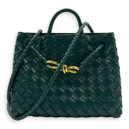 Andiamo Small Green Shoulder Bag in Lambskin, Gold hardware