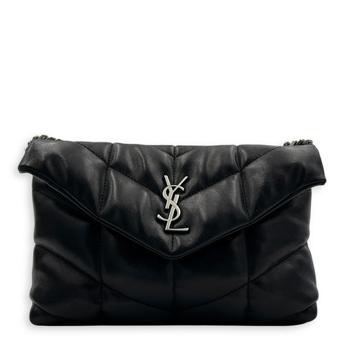 Puffer Black Shoulder Bag in Lambskin, Silver hardware