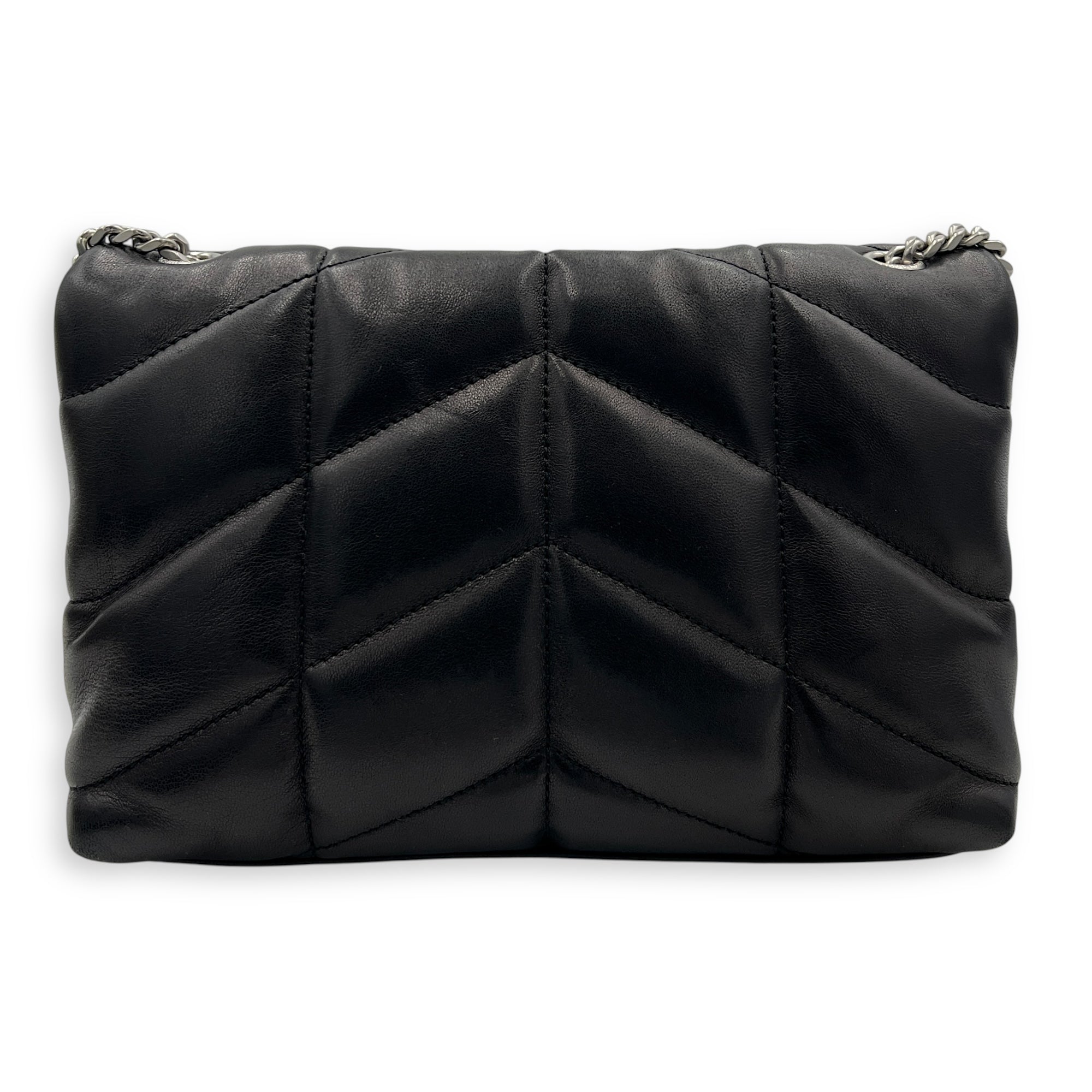 Puffer Black Shoulder Bag in Lambskin, Silver hardware
