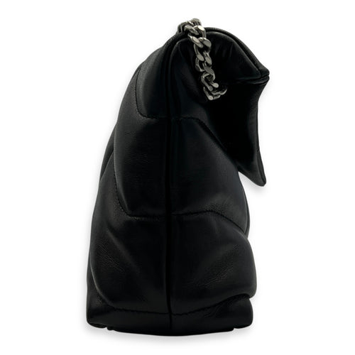 Puffer Black Shoulder Bag in Lambskin, Silver hardware