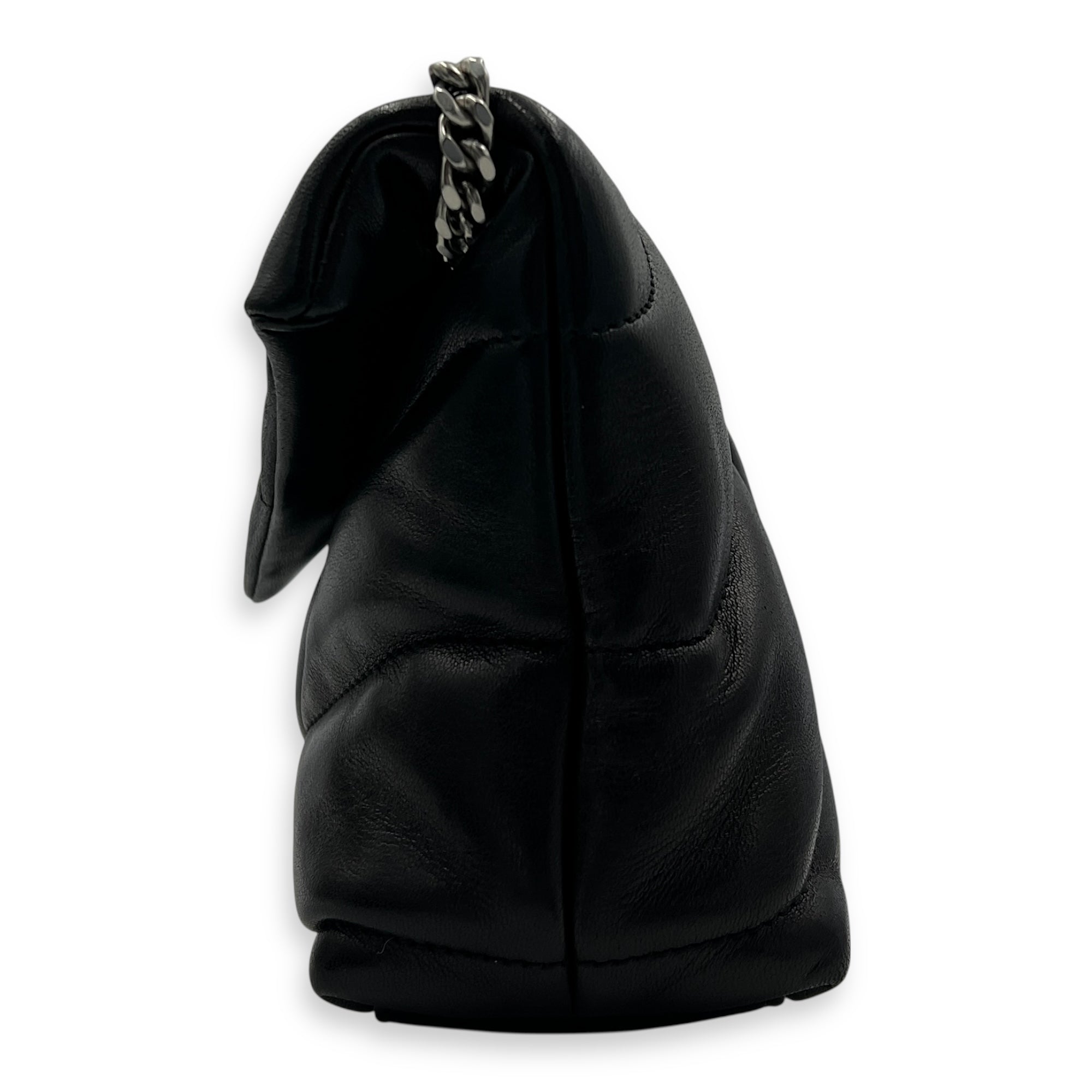 Puffer Black Shoulder Bag in Lambskin, Silver hardware