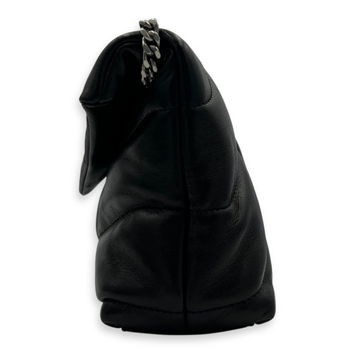 Puffer Black Shoulder Bag in Lambskin, Silver hardware
