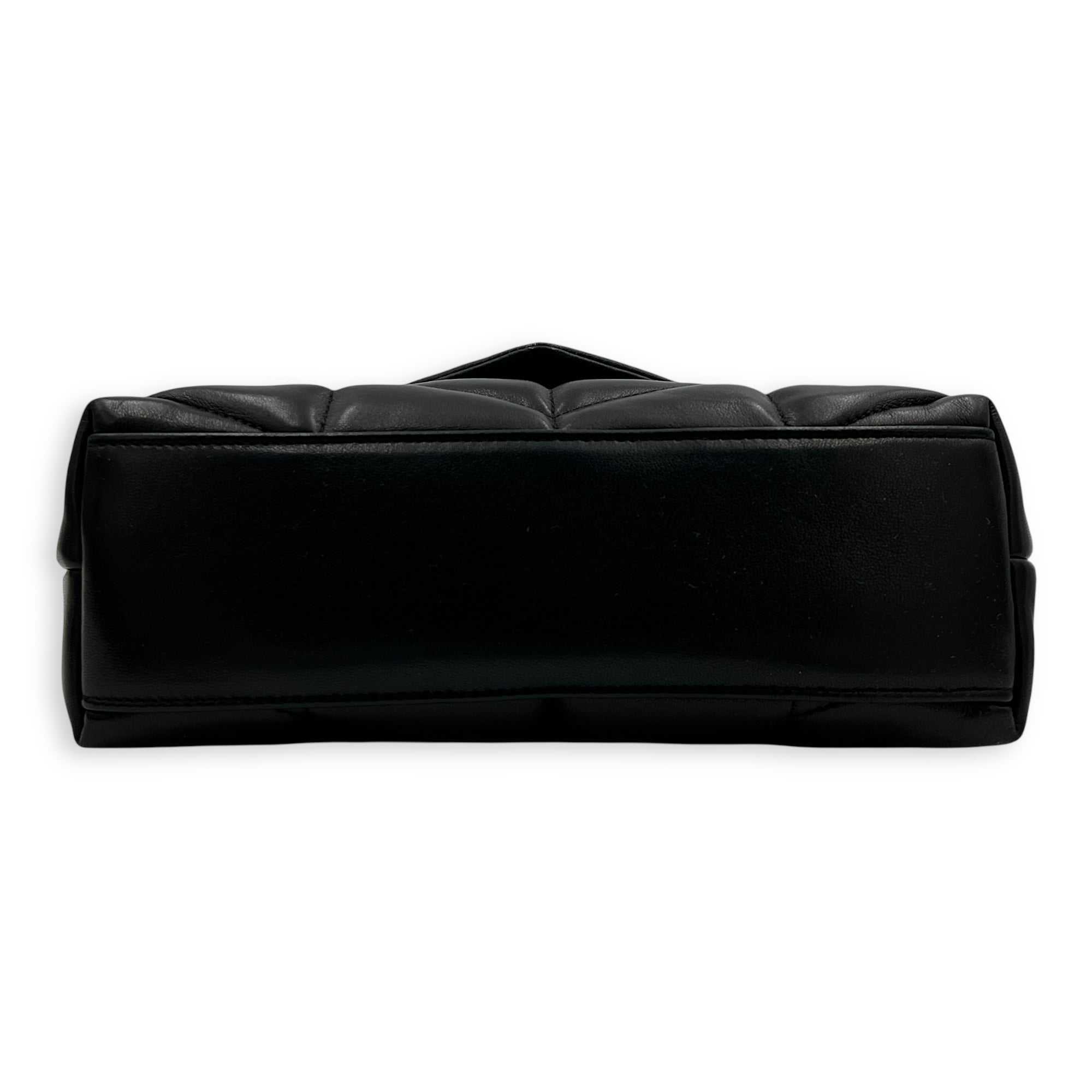 Puffer Black Shoulder Bag in Lambskin, Silver hardware